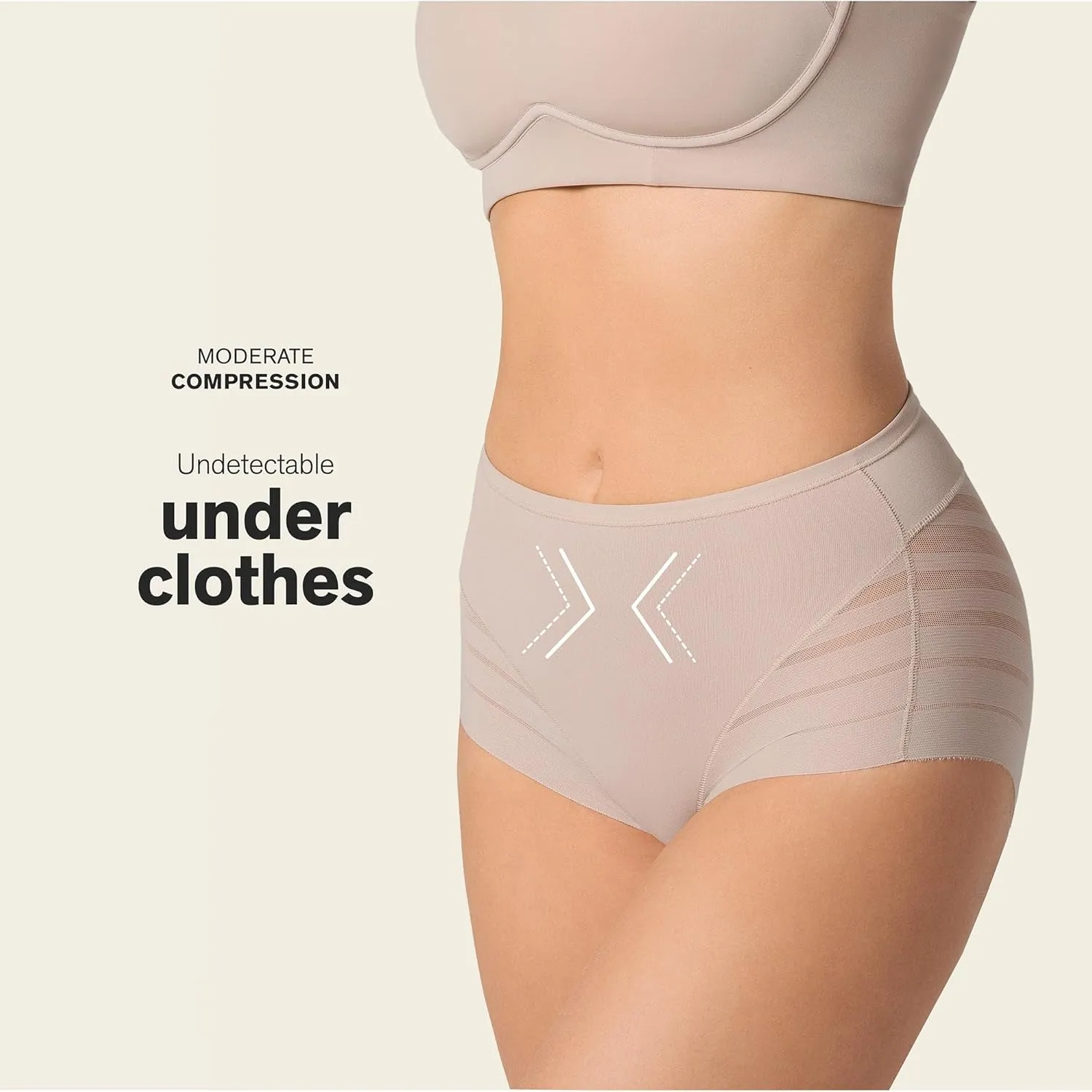 Leonisa High Waisted Invisible Tummy Control Shapewear for Women - Stripe Lace Ladies Underwear Panties