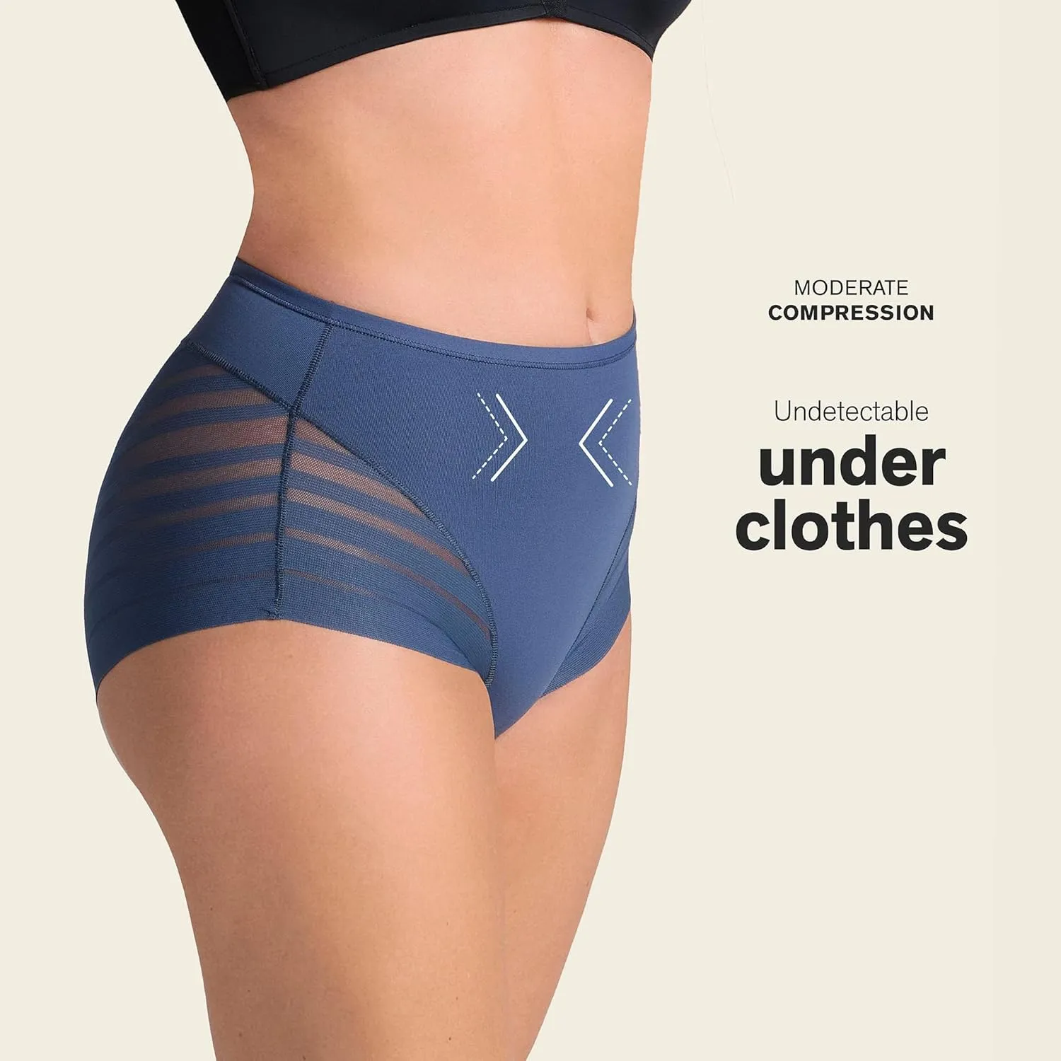 Leonisa High Waisted Invisible Tummy Control Shapewear for Women - Stripe Lace Ladies Underwear Panties