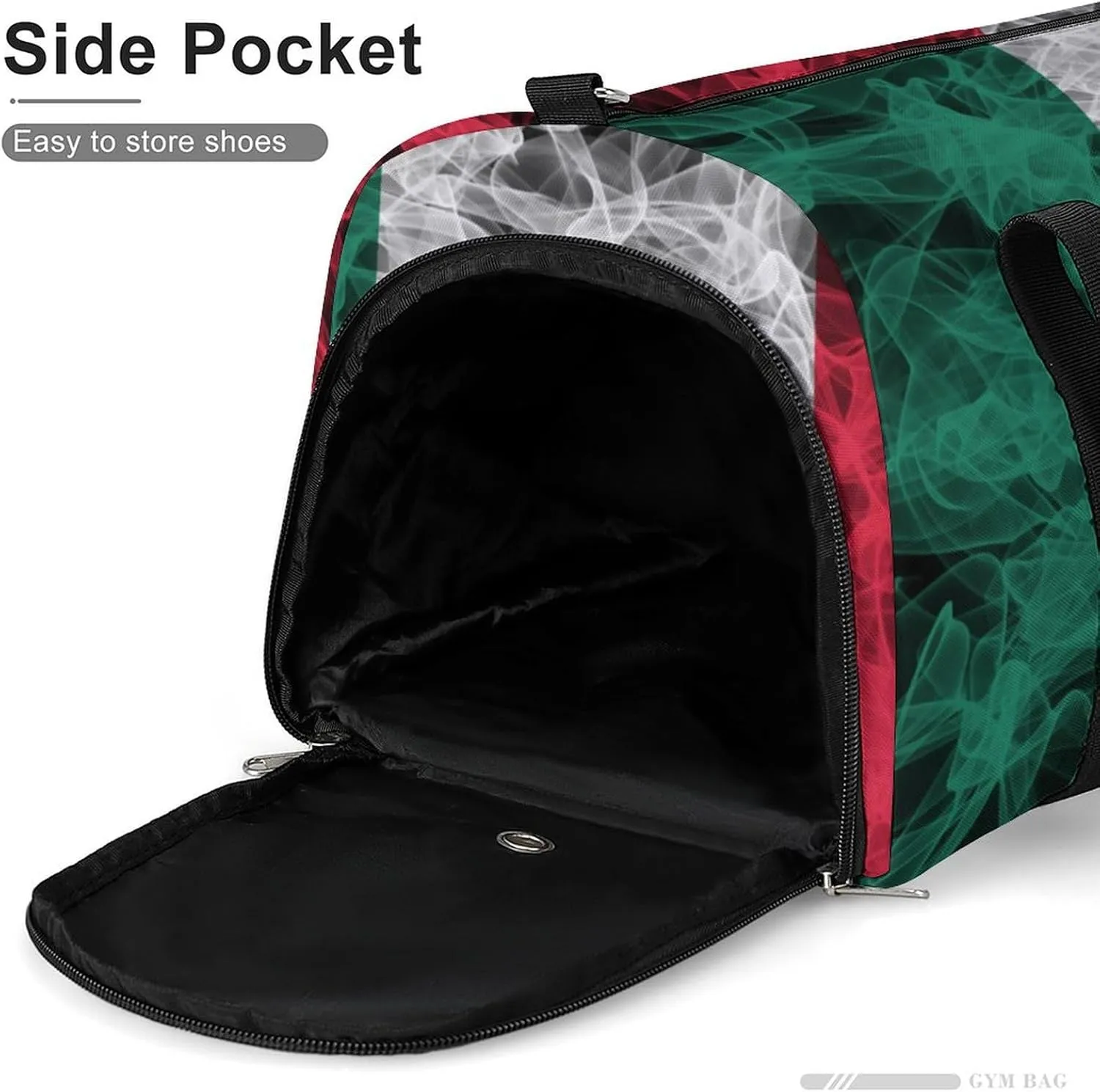 Lightweight Mexican Flag Smoke Style Duffle Bag with Shoe Compartment and Wet Pocket for Gym