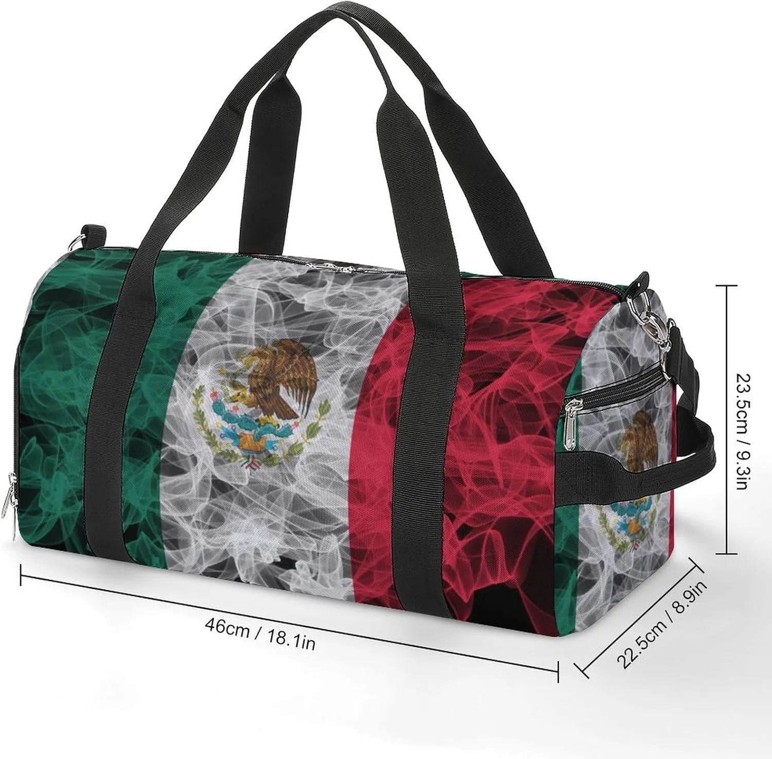Lightweight Mexican Flag Smoke Style Duffle Bag with Shoe Compartment and Wet Pocket for Gym