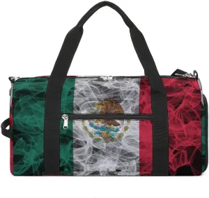 Lightweight Mexican Flag Smoke Style Duffle Bag with Shoe Compartment and Wet Pocket for Gym
