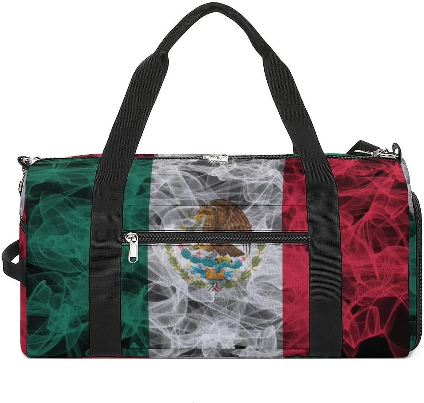 Lightweight Mexican Flag Smoke Style Duffle Bag with Shoe Compartment and Wet Pocket for Gym