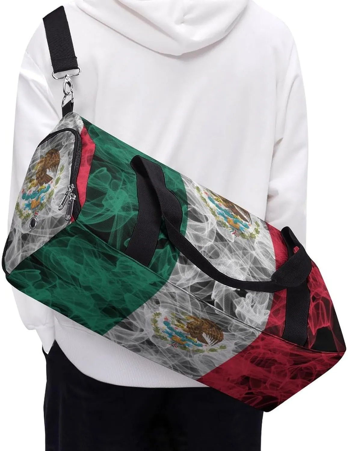 Lightweight Mexican Flag Smoke Style Duffle Bag with Shoe Compartment and Wet Pocket for Gym