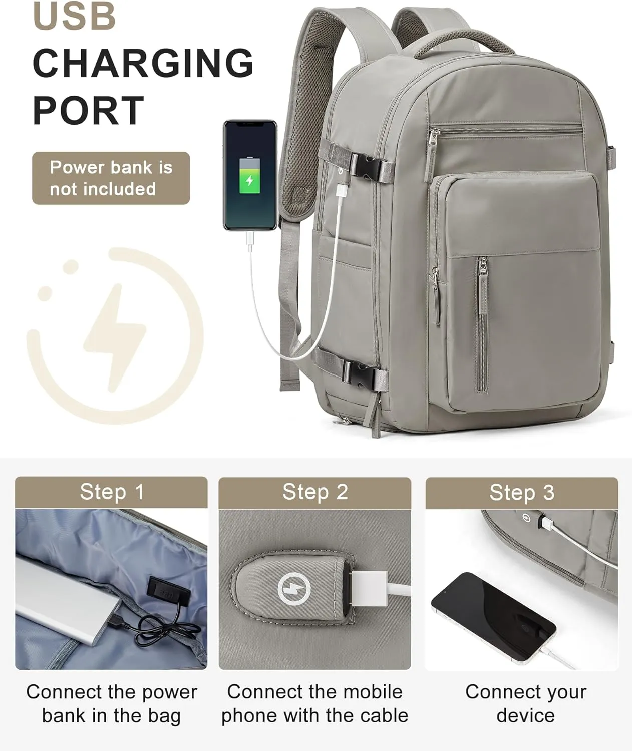 Lightweight Travel Backpack For Women Men Carry On Backpack Flight Approved Travel Bag Personal Item Waterproof Luggage Backpack With Shoe & Laptop Compartment(Grayish brown)