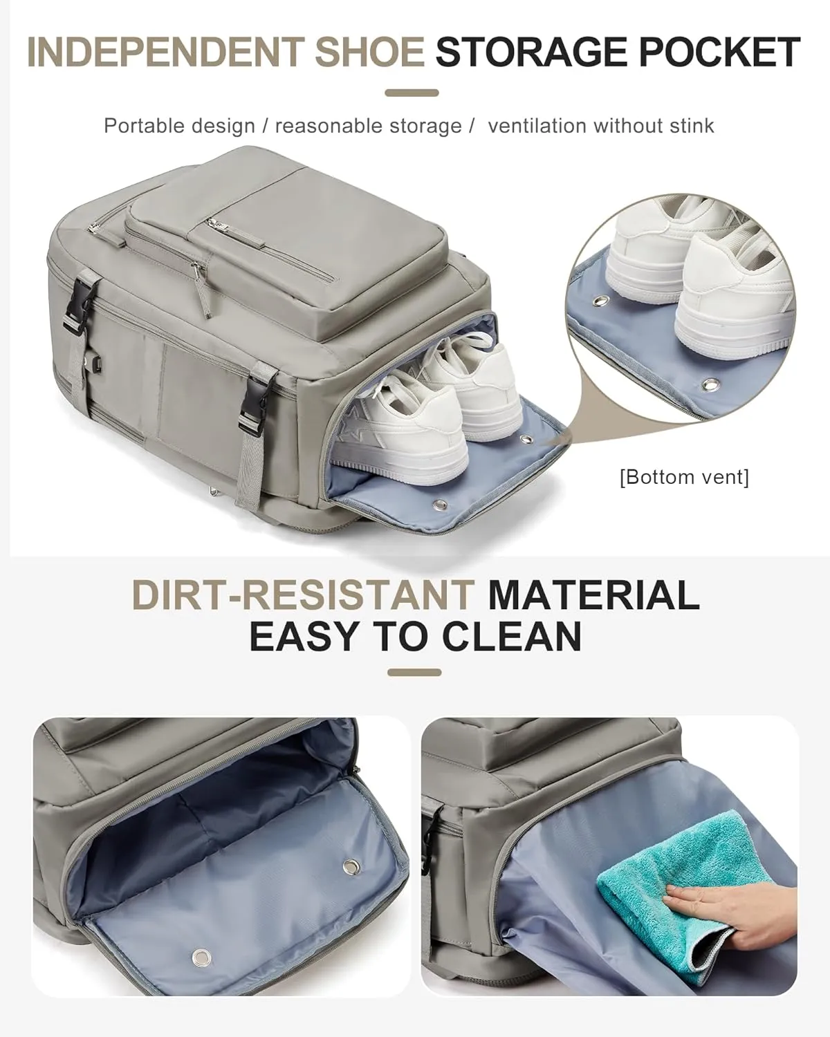 Lightweight Travel Backpack For Women Men Carry On Backpack Flight Approved Travel Bag Personal Item Waterproof Luggage Backpack With Shoe & Laptop Compartment(Grayish brown)