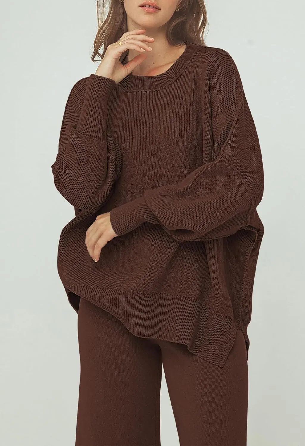 Linsery Women 2 Piece Sweater Sets Long Sleeve Knit Top Matching Wide Leg Pant Knitted Sweatsuit Outfits