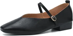 LIURUIJIA Women's Mary Jane Ballet Flats Dress Shoes Square Toe Ankle Strap Casual Dressy Comfortable Retro Foldable Shoes Black 40 US 8