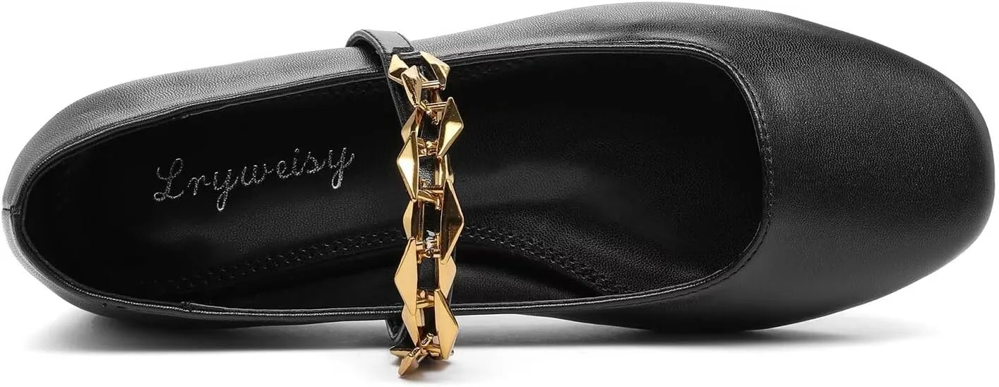 Lryweisy Women's Flats Mary Jane with Buckle Strap Ballet Comfortable Dressy Shoes