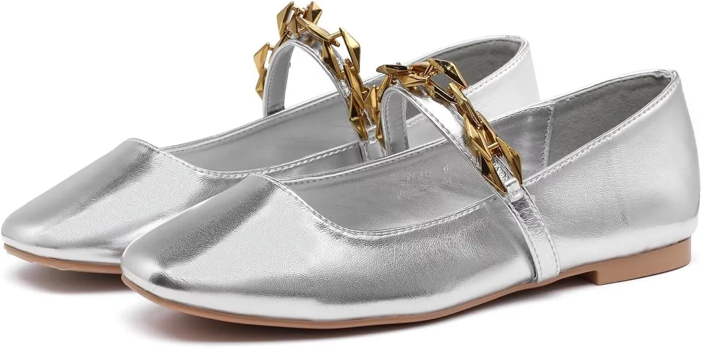 Lryweisy Women's Flats Mary Jane with Buckle Strap Ballet Comfortable Dressy Shoes