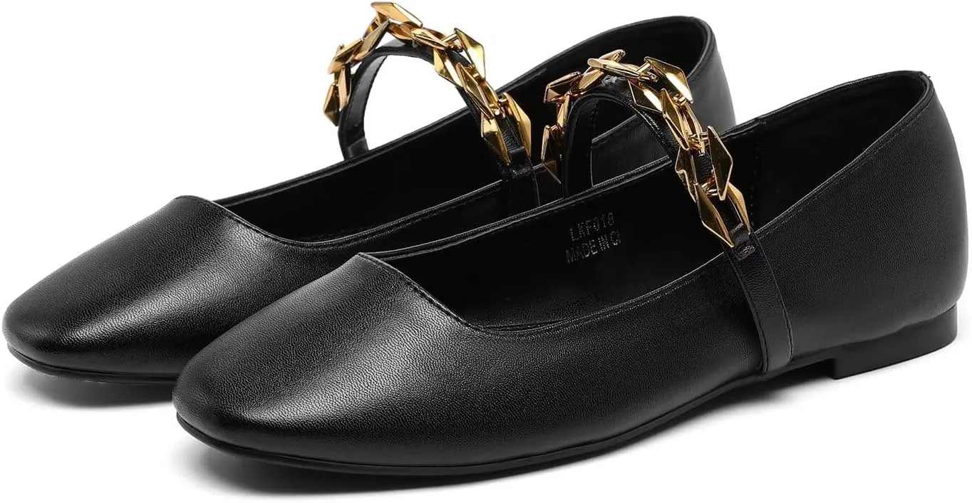 Lryweisy Women's Flats Mary Jane with Buckle Strap Ballet Comfortable Dressy Shoes