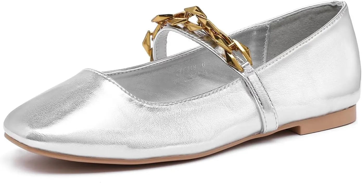 Lryweisy Women's Flats Mary Jane with Buckle Strap Ballet Comfortable Dressy Shoes