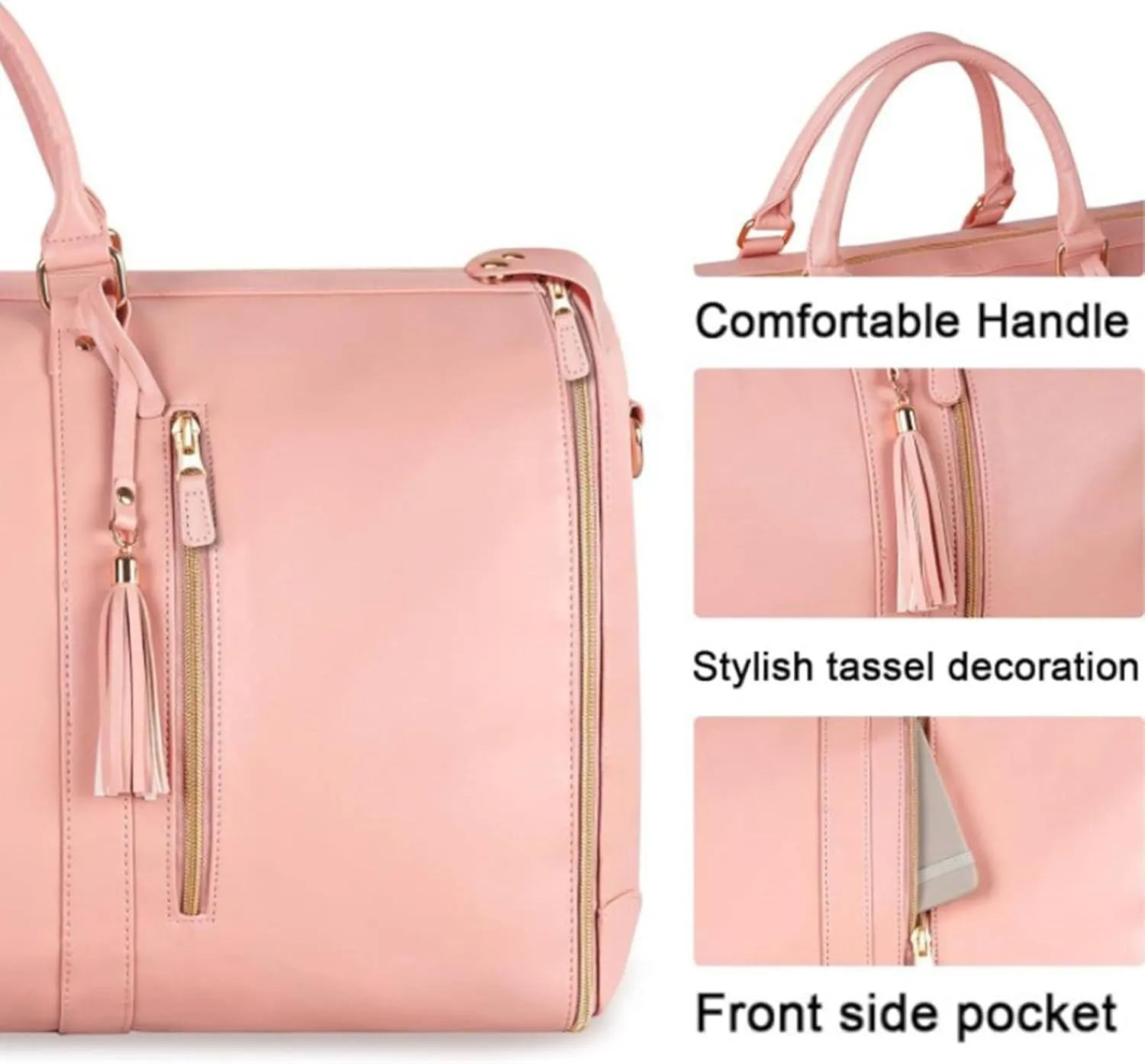 Luxe Mega Bag, Jenni Bag Travel Bag With Wheels, PU Leather 2 in 1 Hanging Suitcase Travel Bags, Waterproof Convertible Garment Bags for Travel with Shoe Pouch (Pink(Without pull rod))