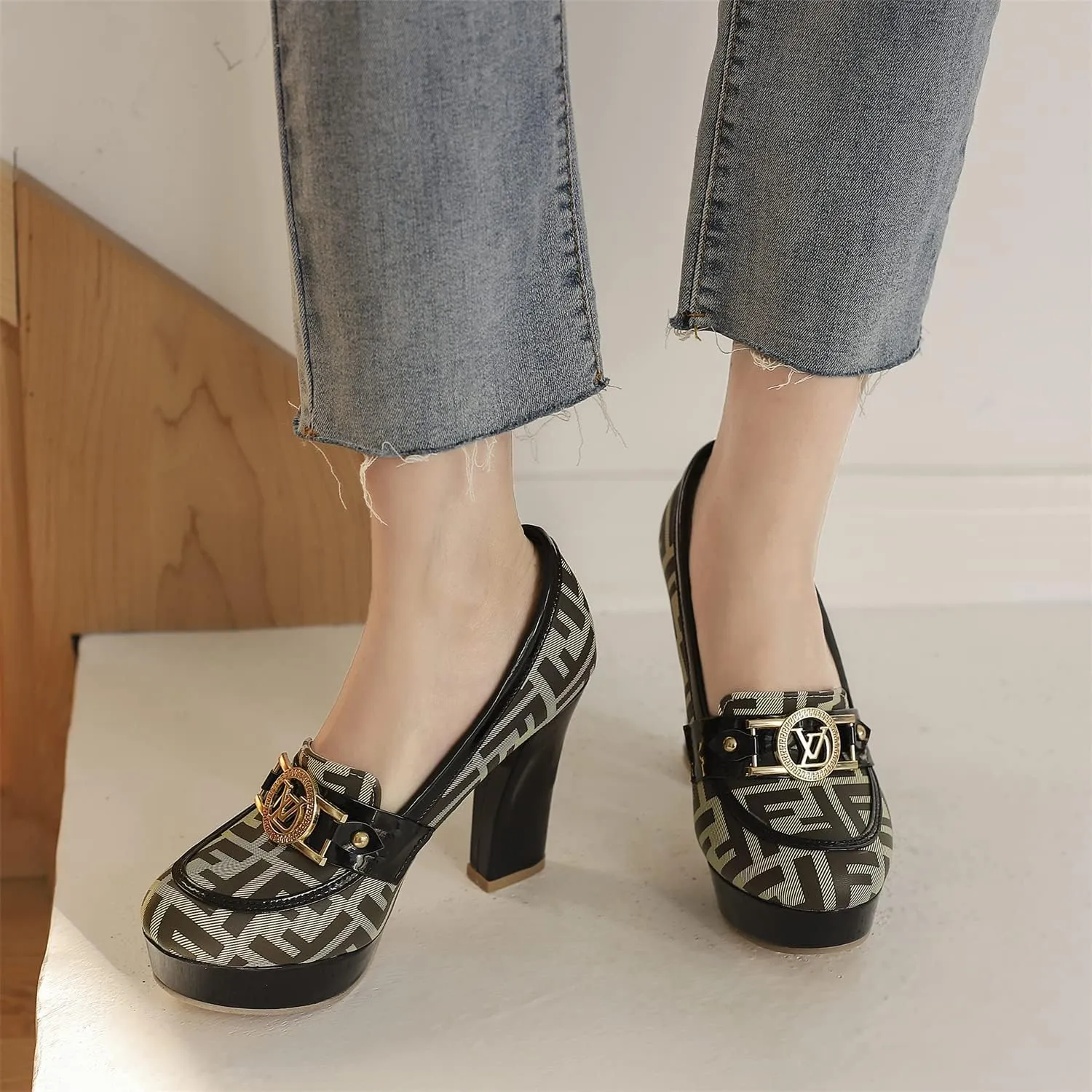 LYYSKY Womens Fashion 10.5CM Super High Heels Round Toe Single Shoes Concise Slip On Office Lady Platform Pumps