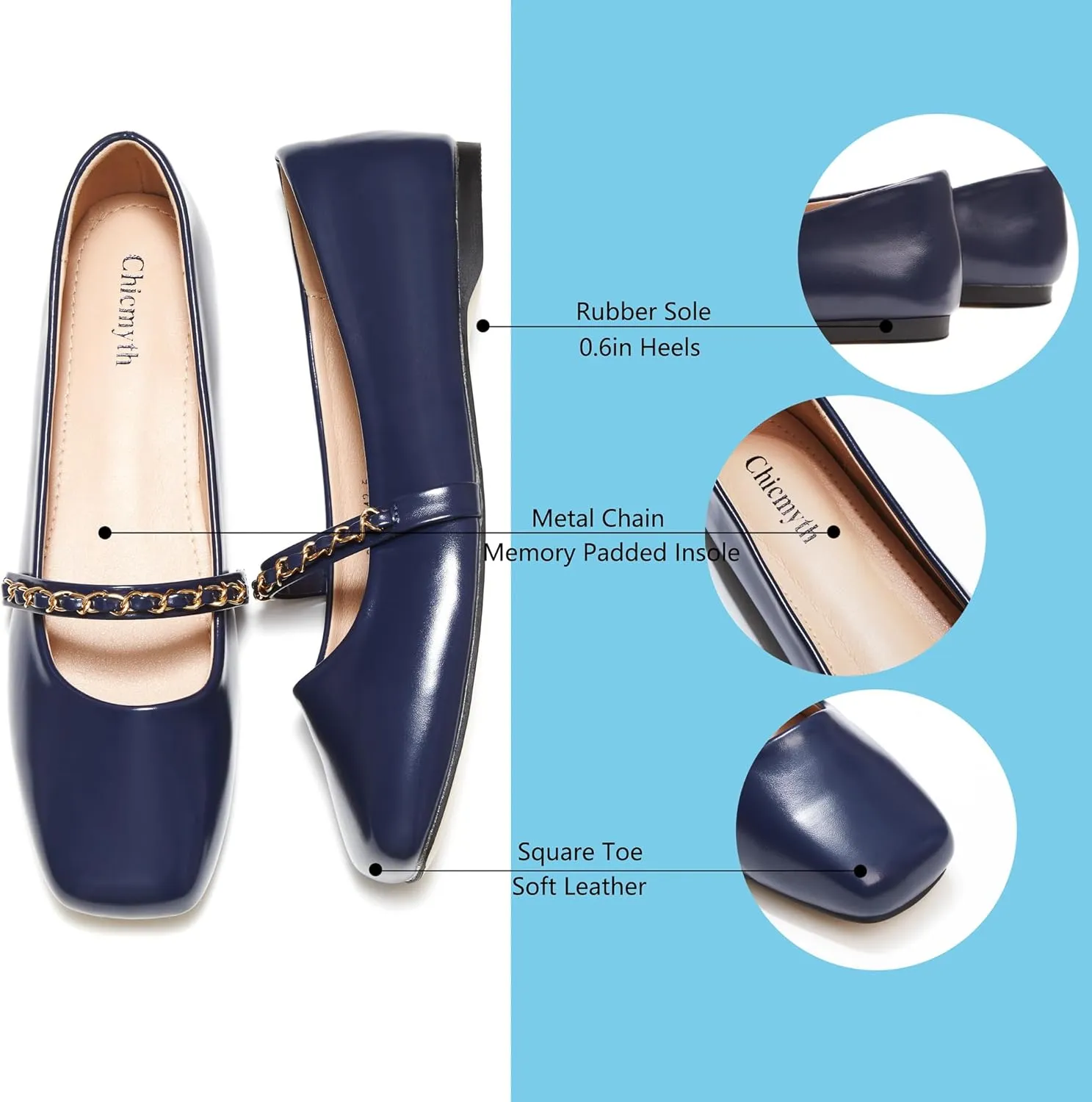 Mary Jane Flats;Square Toe Metal Chain Flats;Tweed Fabric Delicate and Elegant Women Shoes