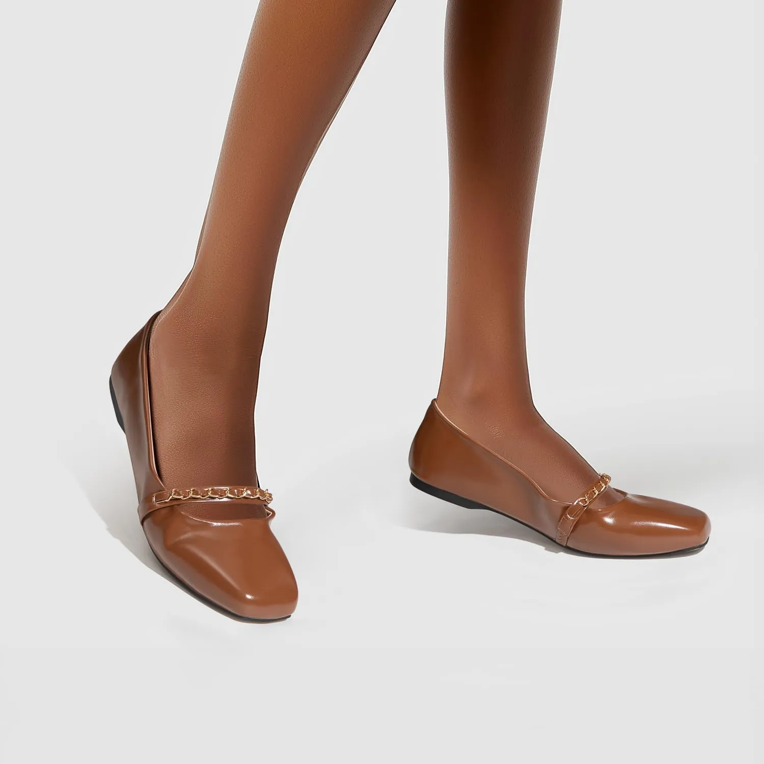 Mary Jane Flats;Square Toe Metal Chain Flats;Tweed Fabric Delicate and Elegant Women Shoes