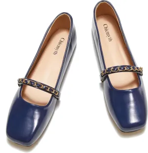 Mary Jane Flats;Square Toe Metal Chain Flats;Tweed Fabric Delicate and Elegant Women Shoes