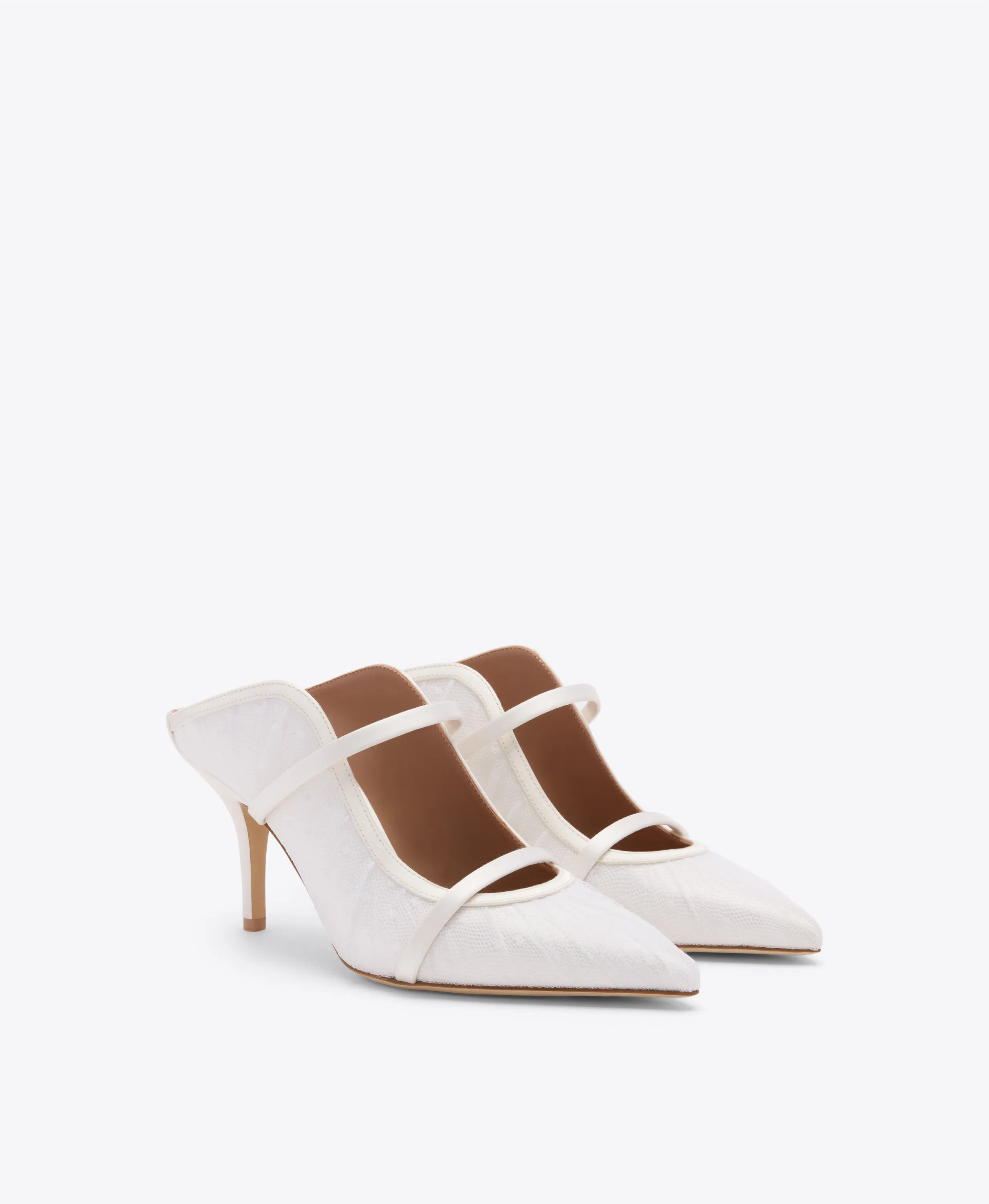 Maureen 70 White Dot Tulle Heeled Mules