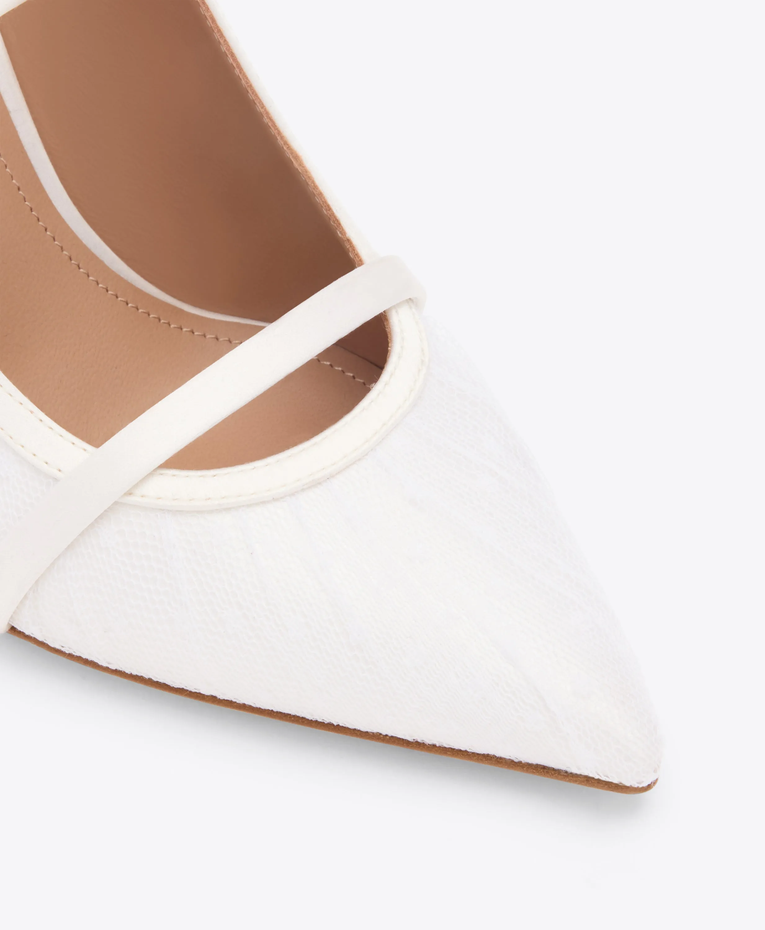Maureen 70 White Dot Tulle Heeled Mules