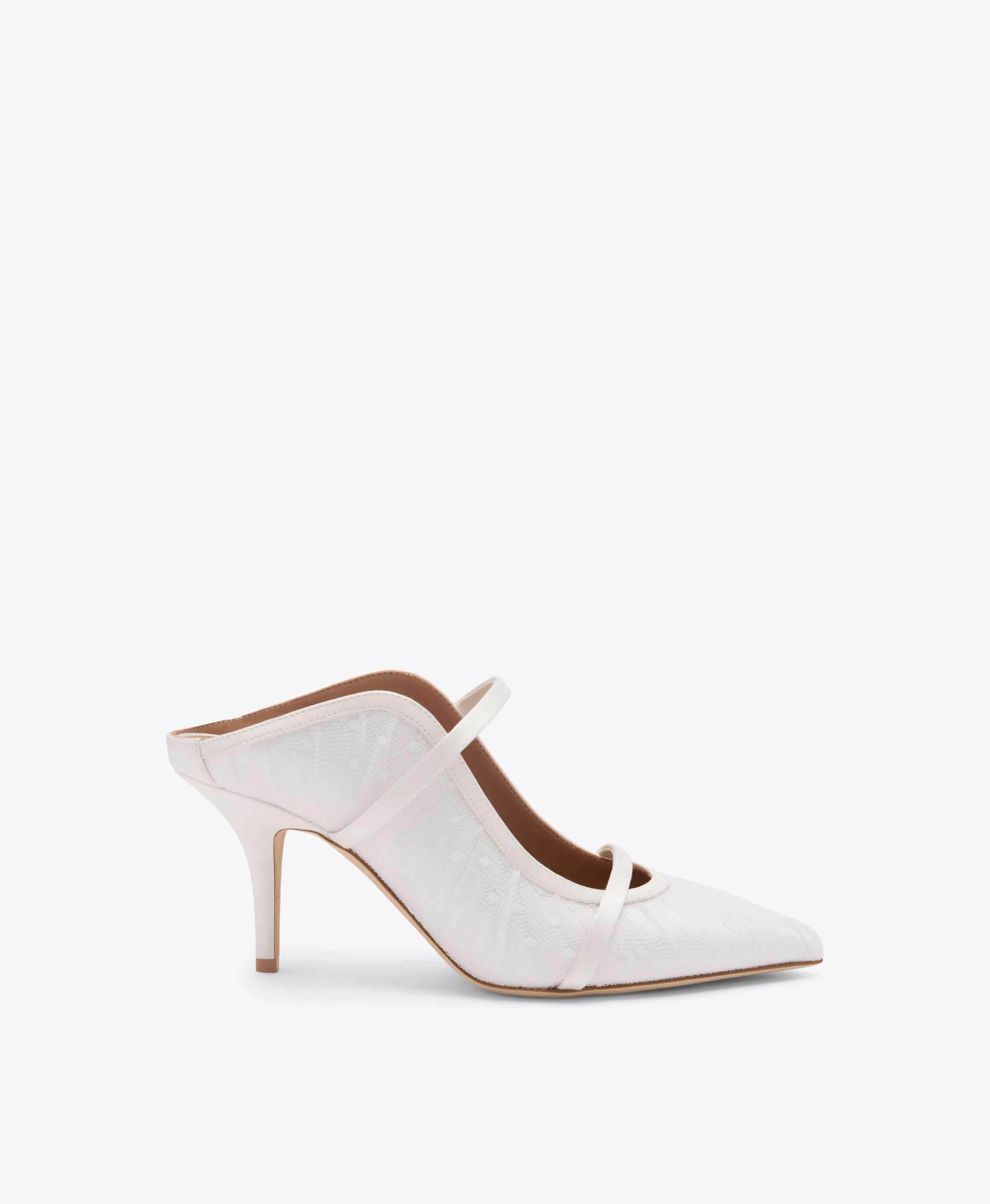 Maureen 70 White Dot Tulle Heeled Mules