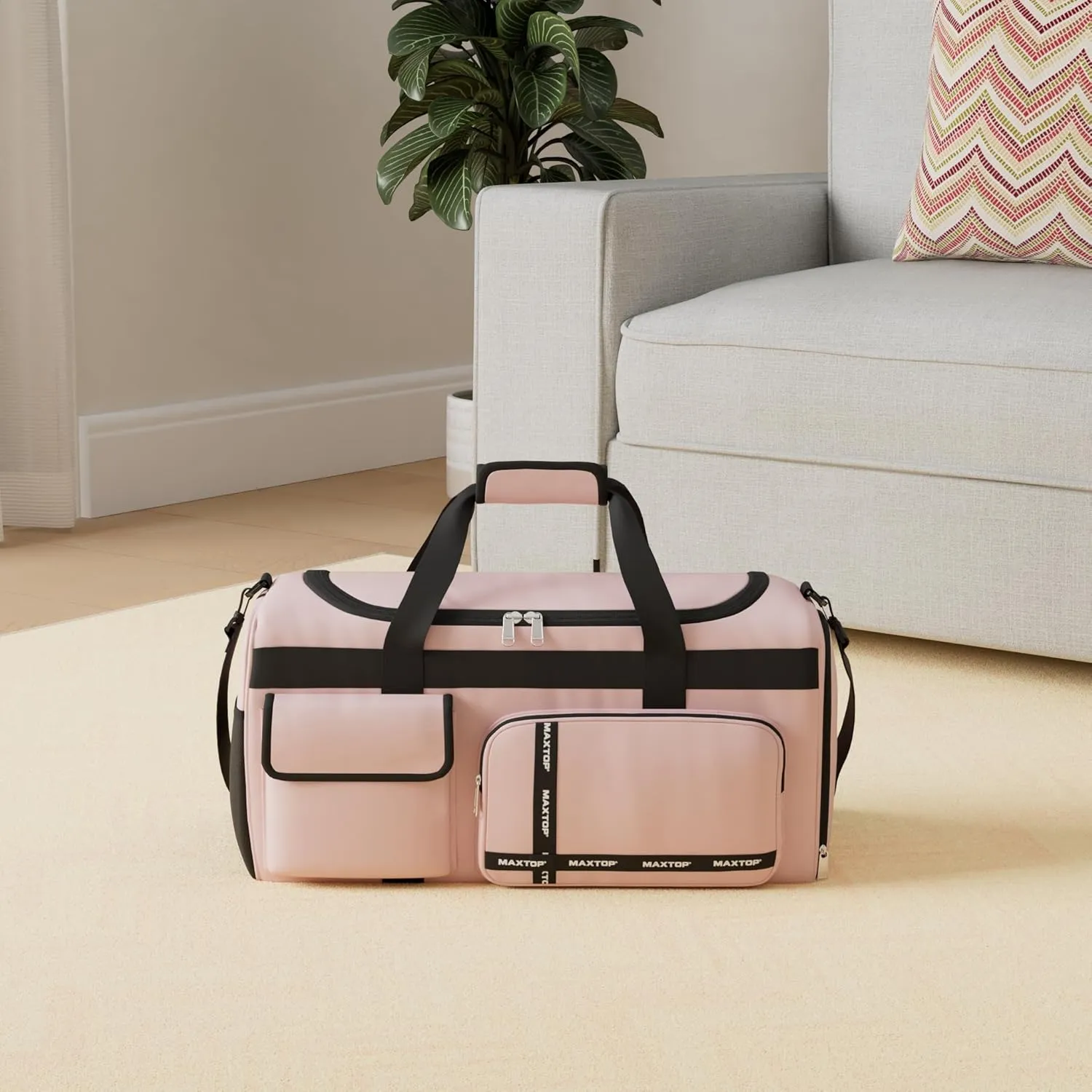 MAXTOP Gym Bag for Women Travel Duffle Carry On Tote Weekender Bag Large Capacity Pink Overnight Bag With Shoe Compartment Gym Tote with Dry and Wet Separation