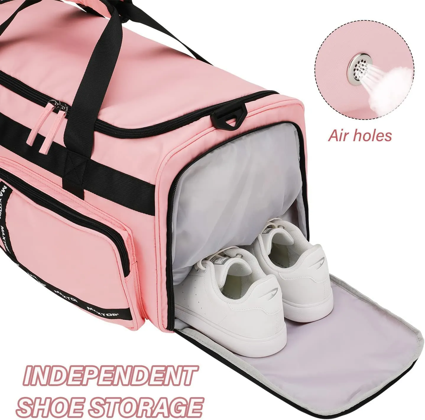 MAXTOP Gym Bag for Women Travel Duffle Carry On Tote Weekender Bag Large Capacity Pink Overnight Bag With Shoe Compartment Gym Tote with Dry and Wet Separation