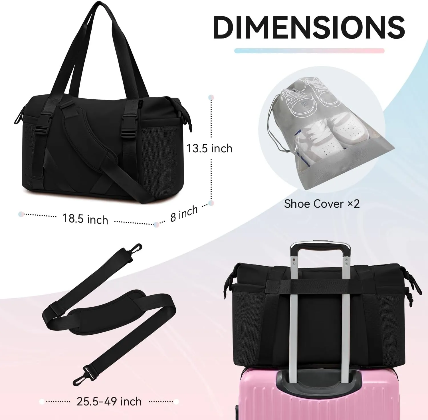 MAXTOP Women's Gym Yoga Duffle Bag with Shoe Pouch,Multi-Purpose Overnight Travel Bag for Gym,Work, Dance, Sports