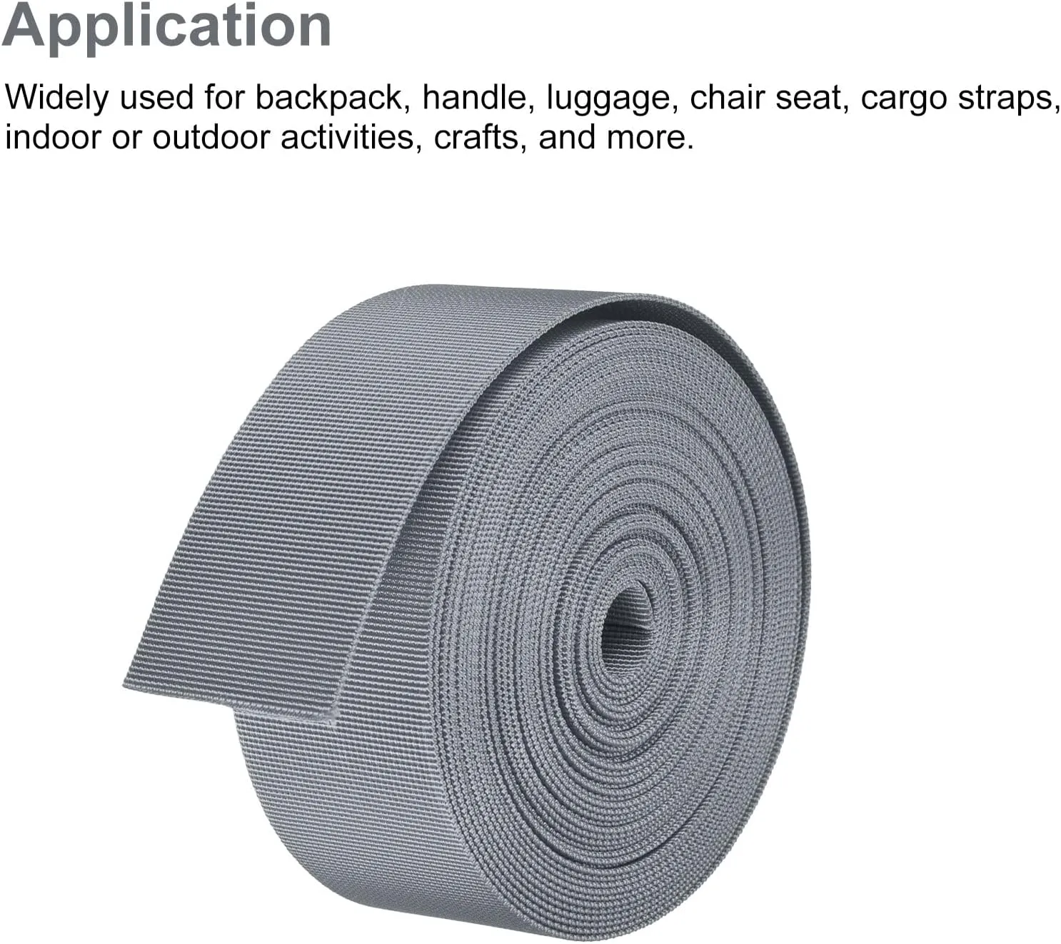 MECCANIXITY Flat Nylon Webbing Strap 2 Inch 10 Yards Grey for Backpack, Luggage-rack