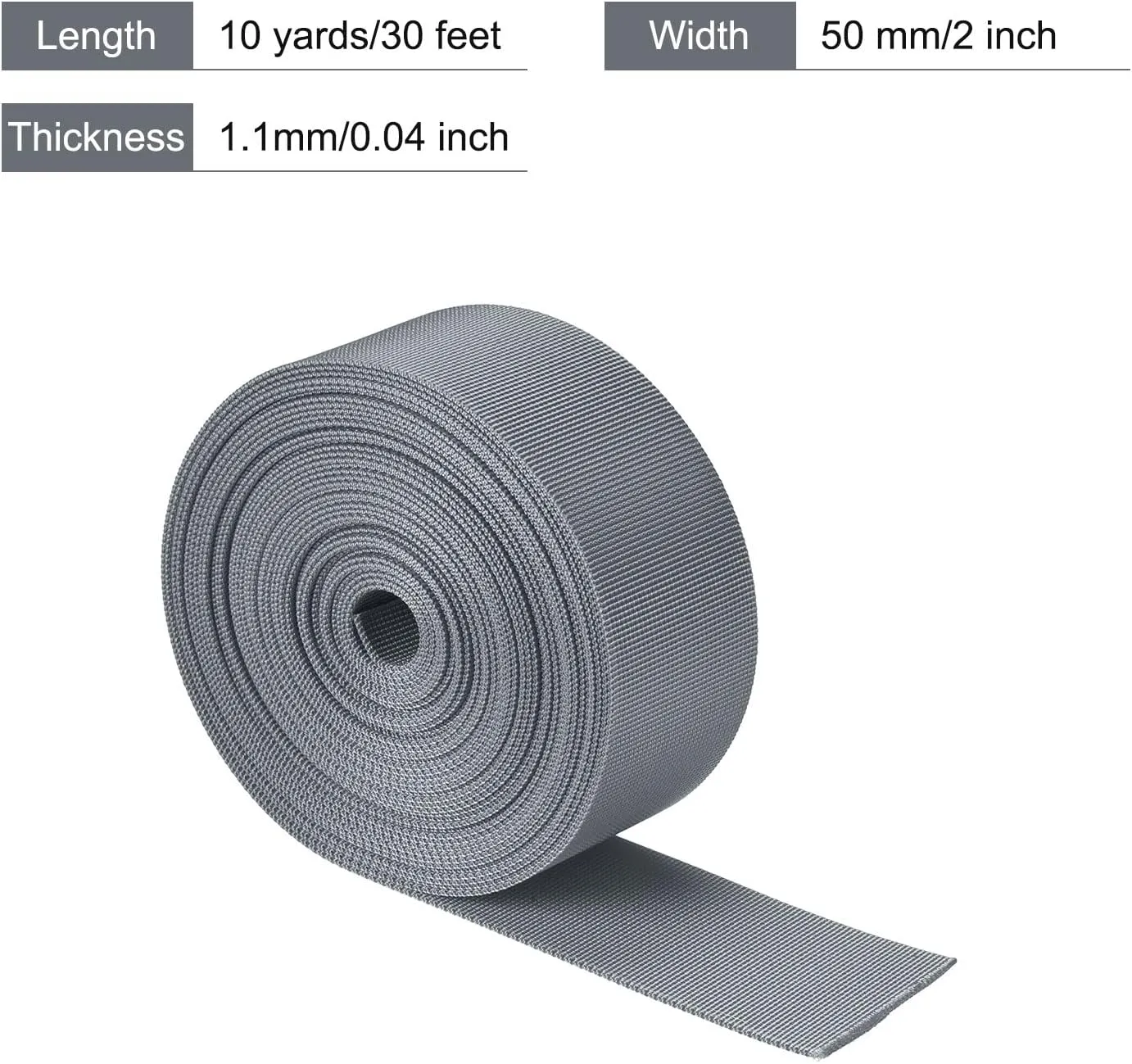 MECCANIXITY Flat Nylon Webbing Strap 2 Inch 10 Yards Grey for Backpack, Luggage-rack