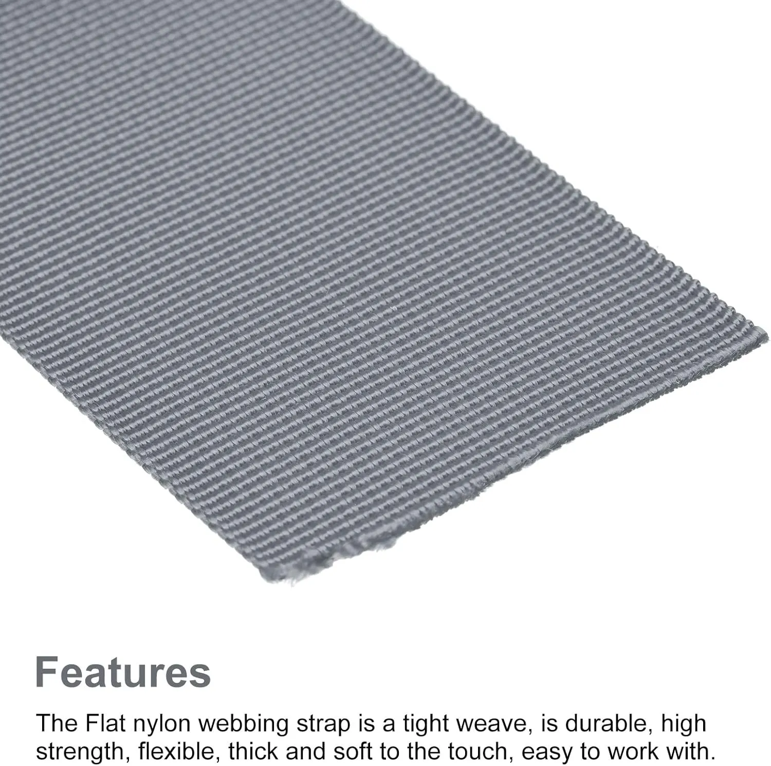 MECCANIXITY Flat Nylon Webbing Strap 2 Inch 10 Yards Grey for Backpack, Luggage-rack