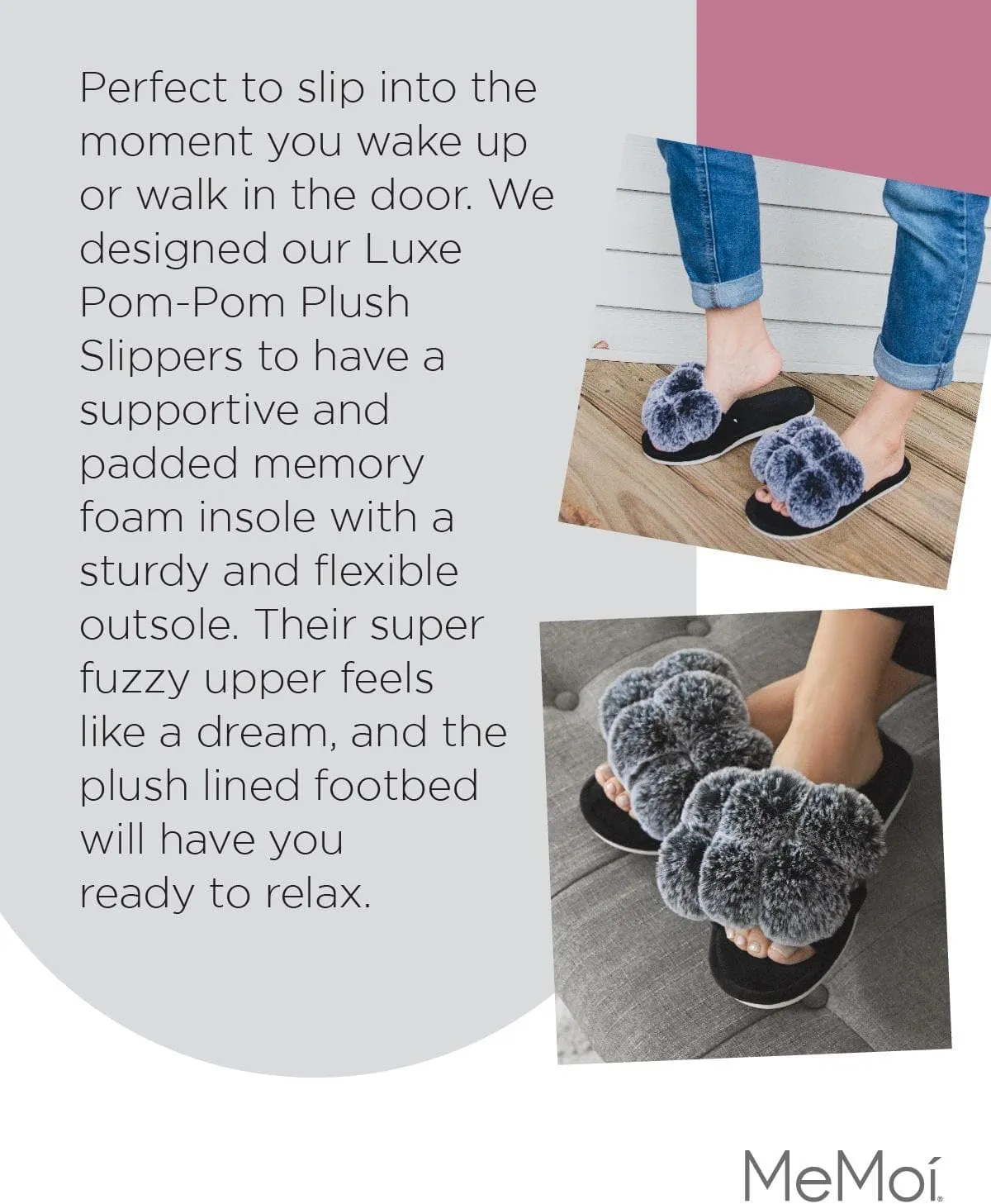 MeMoi Women's Luxe Pom-Pom Memory Foam Plush Slippers