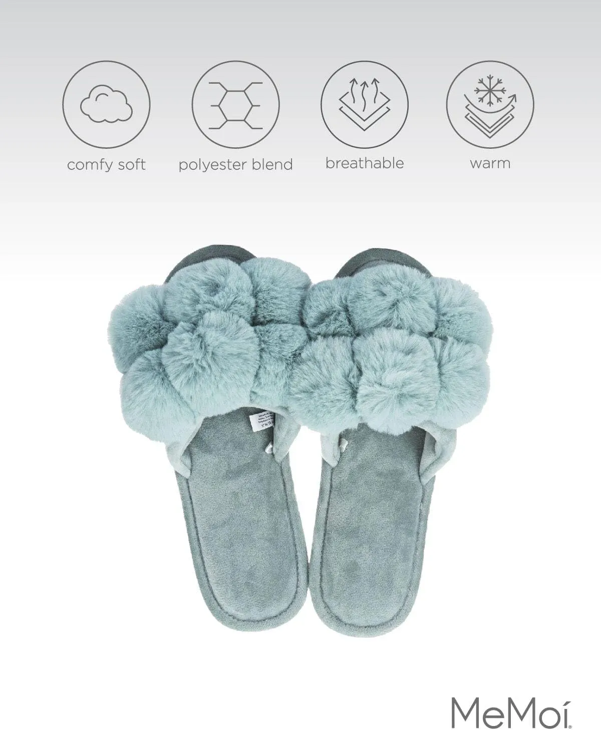 MeMoi Women's Luxe Pom-Pom Memory Foam Plush Slippers