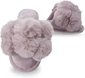 MeMoi Women's Luxe Pom-Pom Memory Foam Plush Slippers