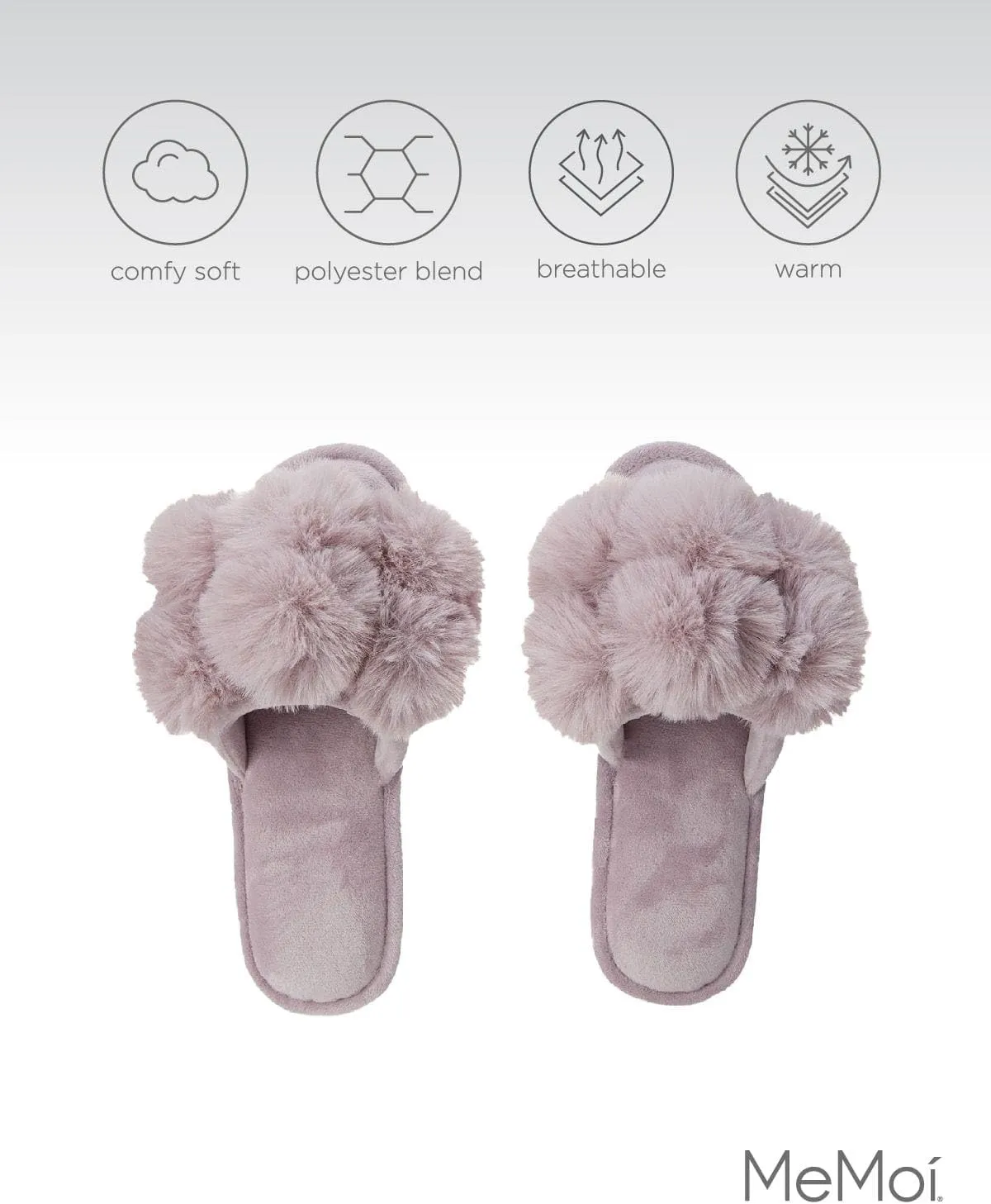 MeMoi Women's Luxe Pom-Pom Memory Foam Plush Slippers