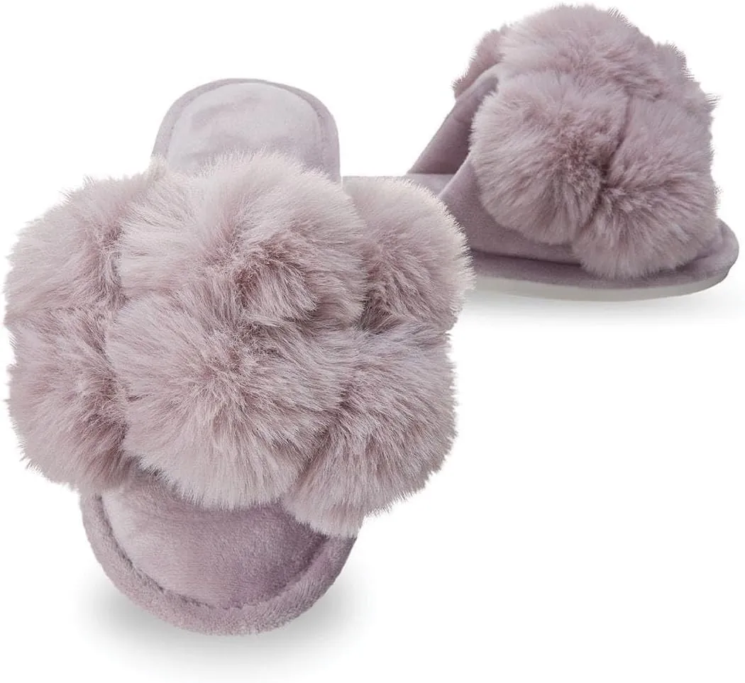 MeMoi Women's Luxe Pom-Pom Memory Foam Plush Slippers