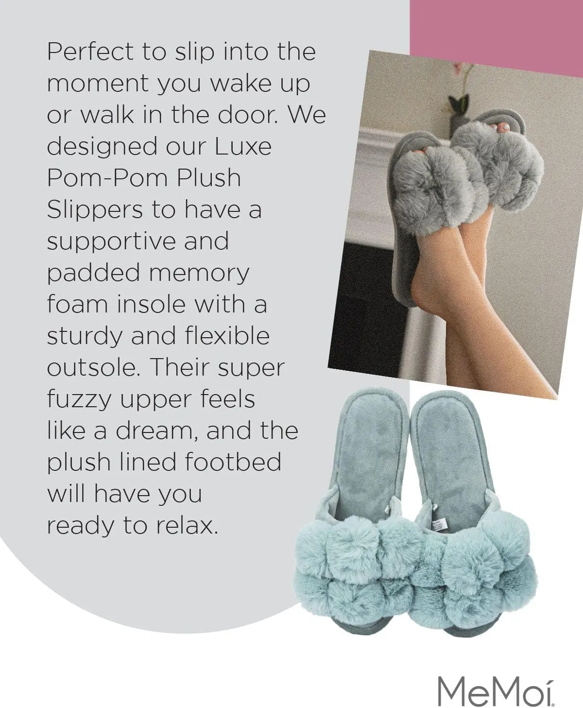 MeMoi Women's Luxe Pom-Pom Memory Foam Plush Slippers