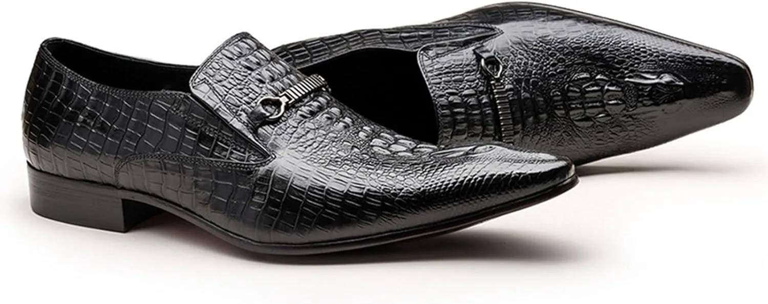 Men's Alligator Crocodile Print Oxfords Fashion Slip on Dress Shoes
