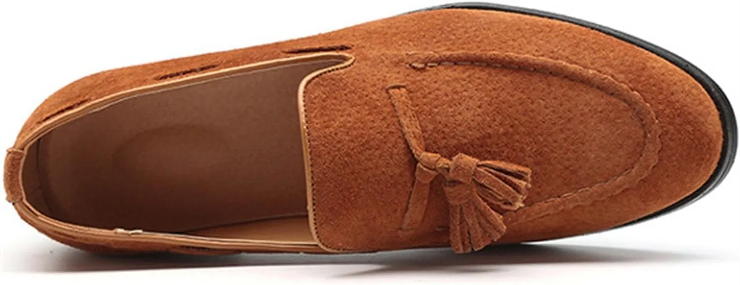 Men's British Style Suede Dress Loafers Slip On Tassels Casual Soft Penny Loafers Driving Shoes Classic Moccasins