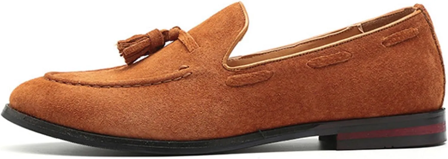 Men's British Style Suede Dress Loafers Slip On Tassels Casual Soft Penny Loafers Driving Shoes Classic Moccasins