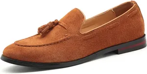 Men's British Style Suede Dress Loafers Slip On Tassels Casual Soft Penny Loafers Driving Shoes Classic Moccasins