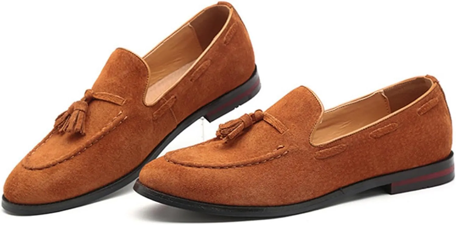 Men's British Style Suede Dress Loafers Slip On Tassels Casual Soft Penny Loafers Driving Shoes Classic Moccasins