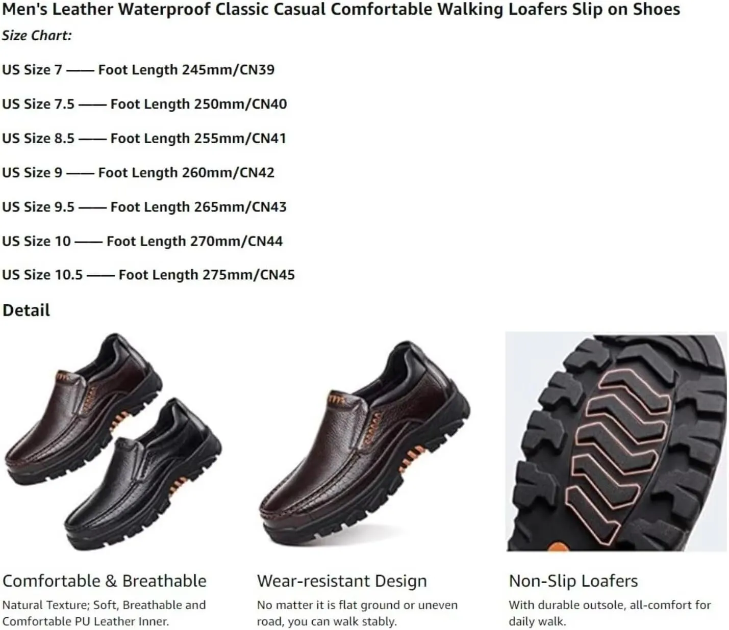 Mens Fashion Cow Leather Shoes Genuine Soft Slip On Waterproof Comfy Non Slip Casual Oxfords for Man(Coffee,10)