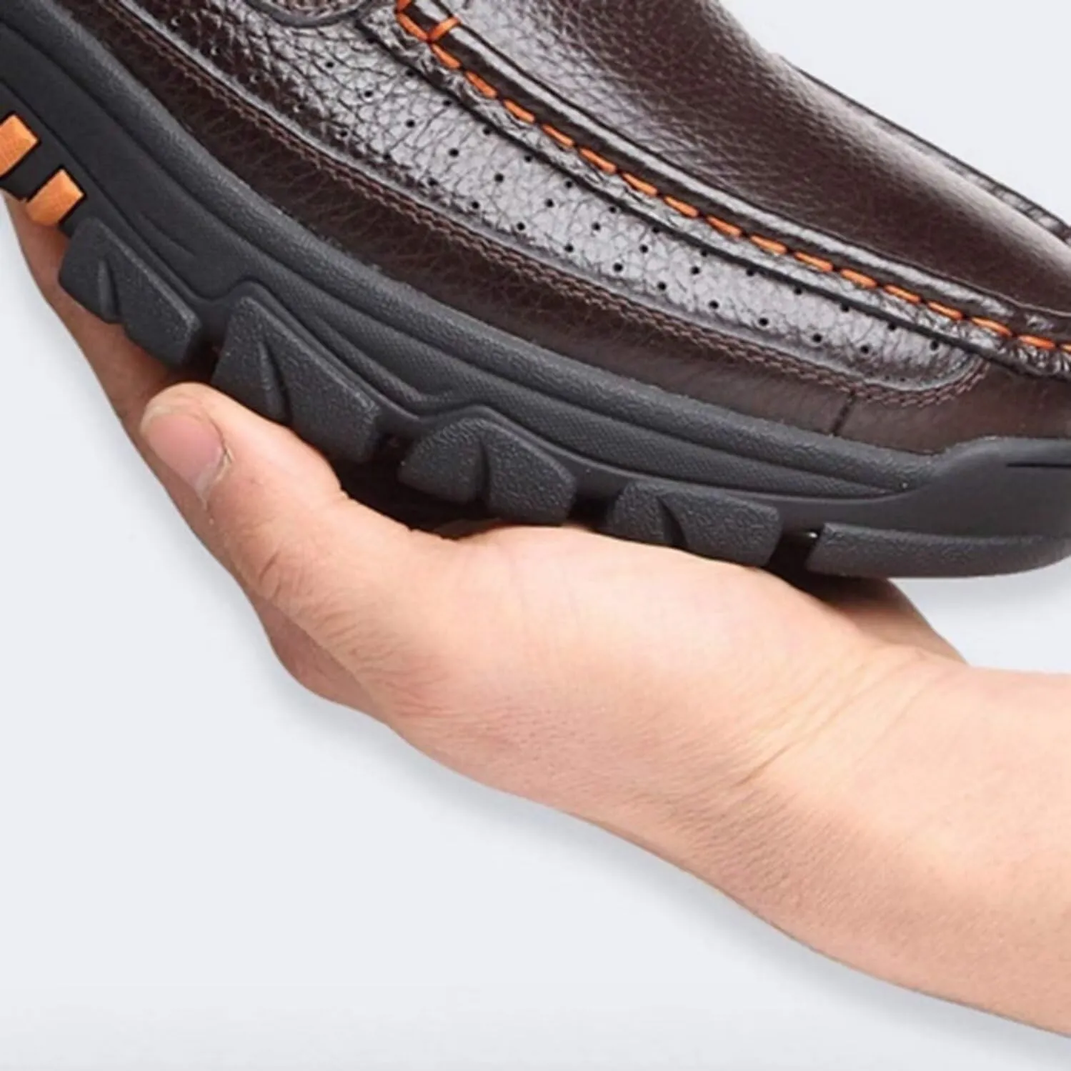 Mens Fashion Cow Leather Shoes Genuine Soft Slip On Waterproof Comfy Non Slip Casual Oxfords for Man(Coffee,10)