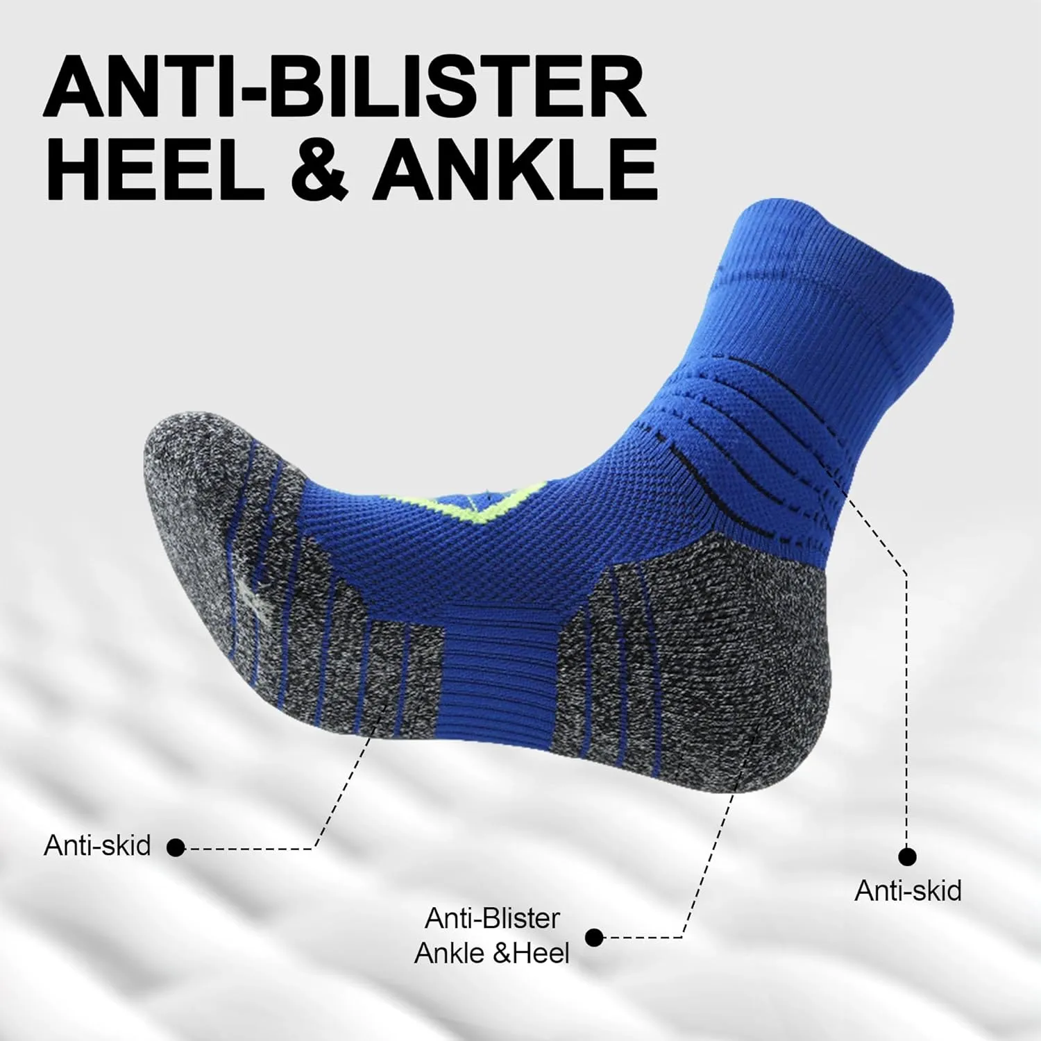 Mens Quarter Socks,Compression Cushioned Anti-Blister Athletic Socks for Running Hiking Basketball