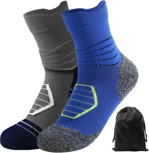 Mens Quarter Socks,Compression Cushioned Anti-Blister Athletic Socks for Running Hiking Basketball