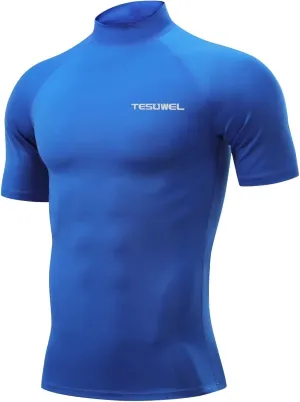 Mens Rash Guard Long Sleeve Swim Shirts for Men UPF 50  UV Protection Compression Short Sleeve Water Shirts Quick Dry