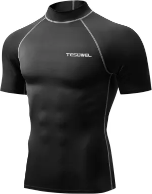 Mens Rash Guard Long Sleeve Swim Shirts for Men UPF 50  UV Protection Compression Short Sleeve Water Shirts Quick Dry