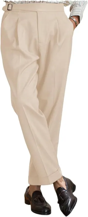 Men's Straight Western Gurkha Pants Retro Tapered Leg Classic Flat Front Chino Pants