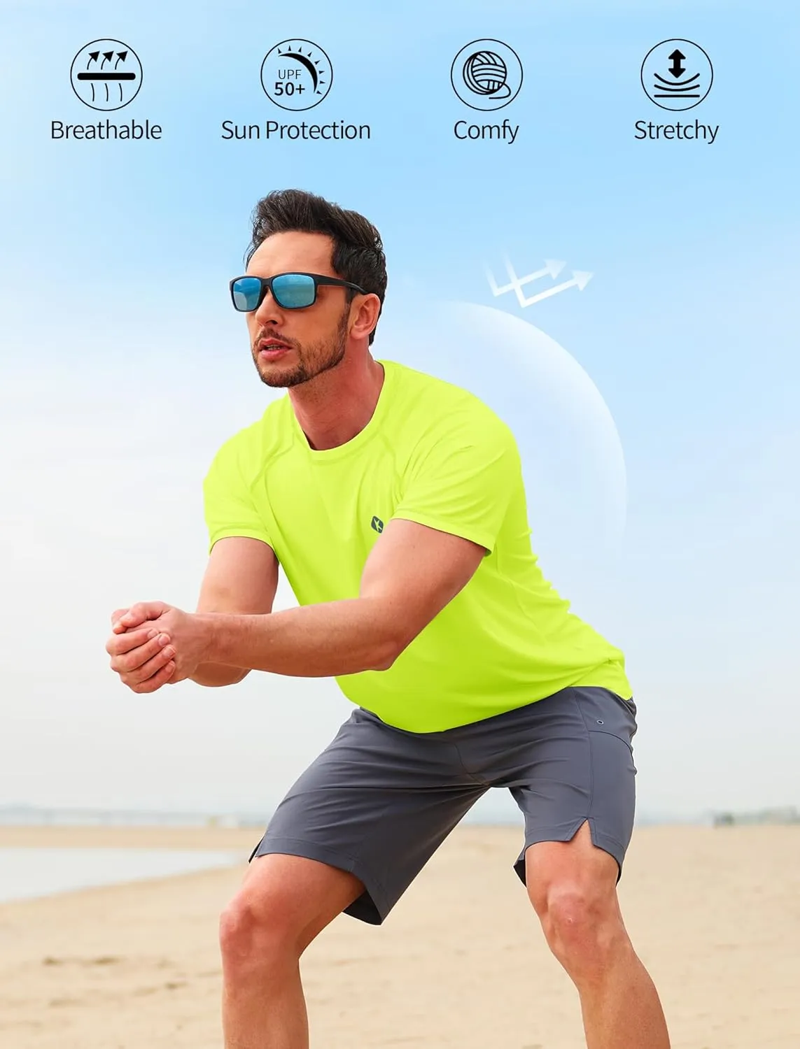 Men's Swim Shirts Quick Dry Rash Guard UPF 50  Sun Protection Fishing Beach Water Shirts Short Sleeve