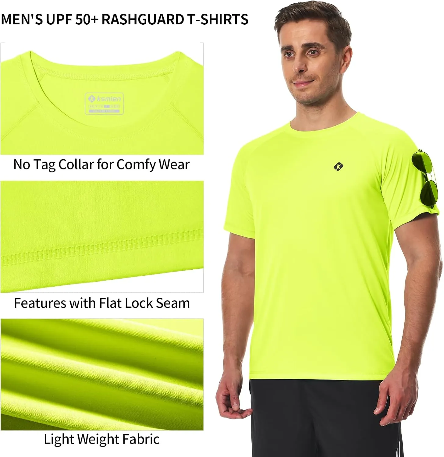 Men's Swim Shirts Quick Dry Rash Guard UPF 50  Sun Protection Fishing Beach Water Shirts Short Sleeve