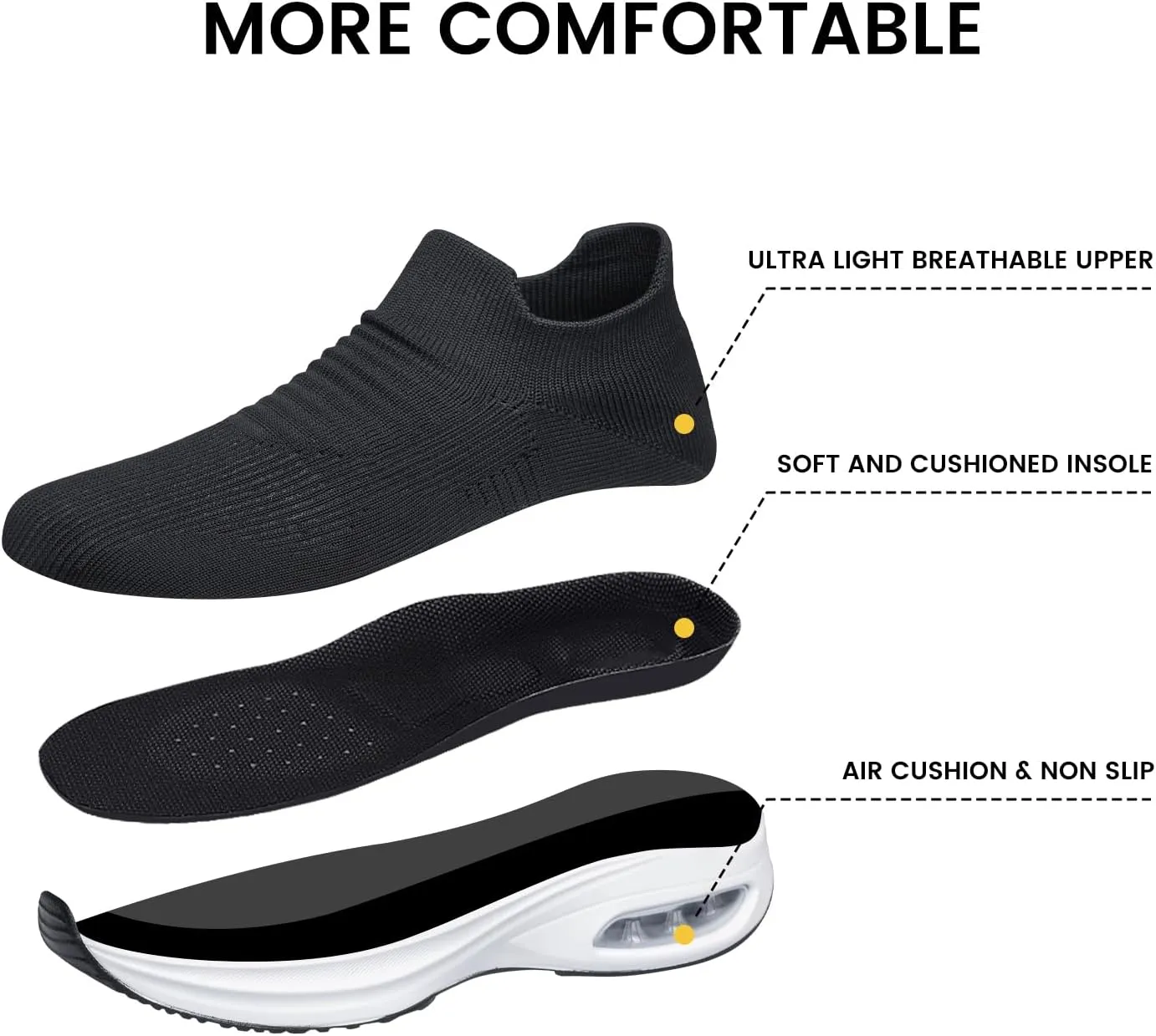 Mens Walking Shoes Sock Casual Fashion Sneakers Comfortable Slip On Air Cushion Workout Athletic Gym Running Shoes